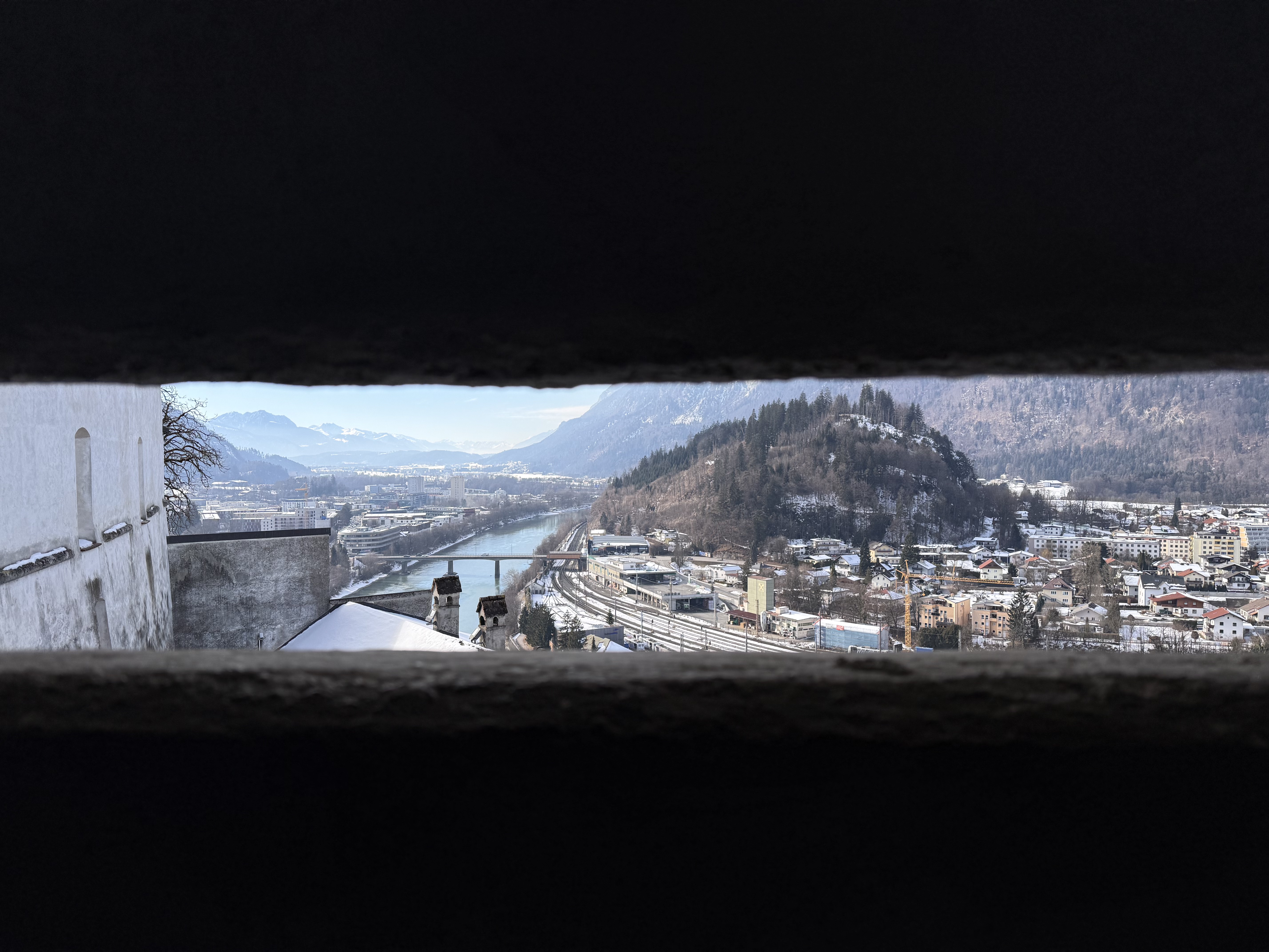 A view of Kufstein through the archer slits of Festung Kufstein.