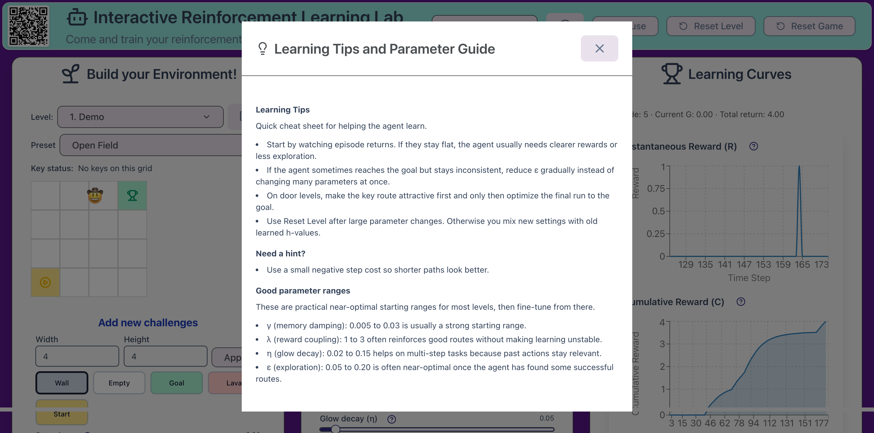 Learning tips and hints when you get stuck on a level.